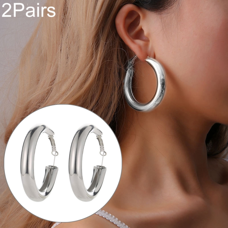 

2 Pair Women Vintage Big Crircle Earrings(Silver)