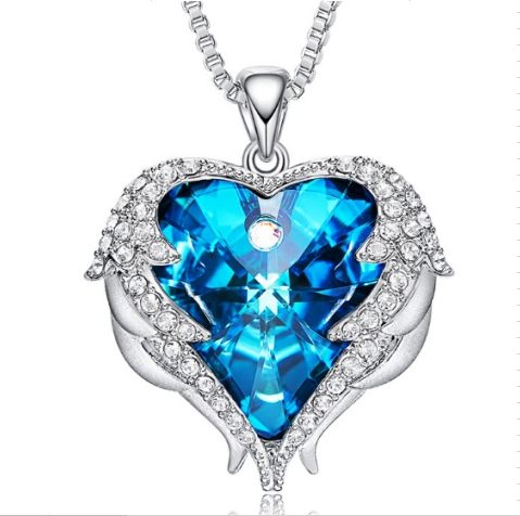 

Women Fashion Angel Wings Crystals Heart Necklaces(Blue)