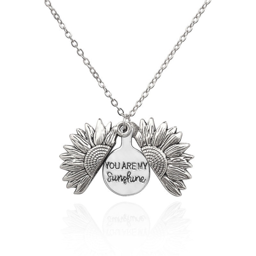 

2 PCS Hip Hop Sunflower Titanium Steel Necklace For Men And Women(Silver)