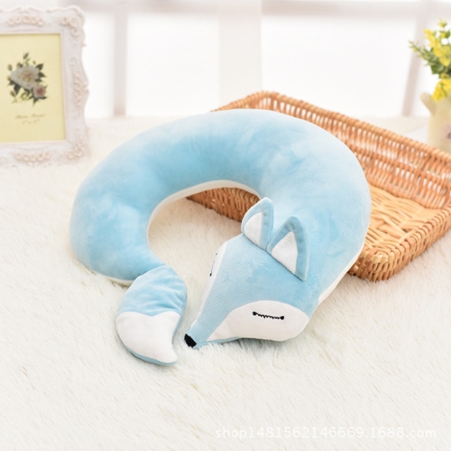 

Lovely Fox Animal Cotton Plush U Shape Neck Pillow for Travel Car Plane Travel(light blue)