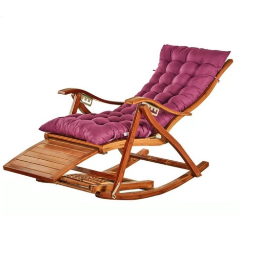 

Rocking Chair Adult Folding Lunch Break Easy Chair Living Room Napping Bed Home Balcony Leisure Old Bamboo Chair, Color:Purple With Short Cushion