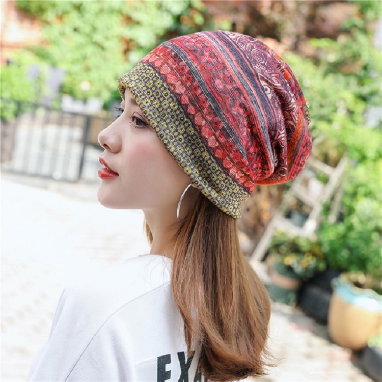 

National Style Cotton Yarn Thin Wrap Cap Turban Hat for Women(Orange)