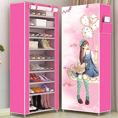 

3D Cartoon Pattern Shoe Cabinet Non-woven Cloth Shoe Shelf Space Saver Shoe Rack Organizer, Size:60X30X160cm(Dream Girl)