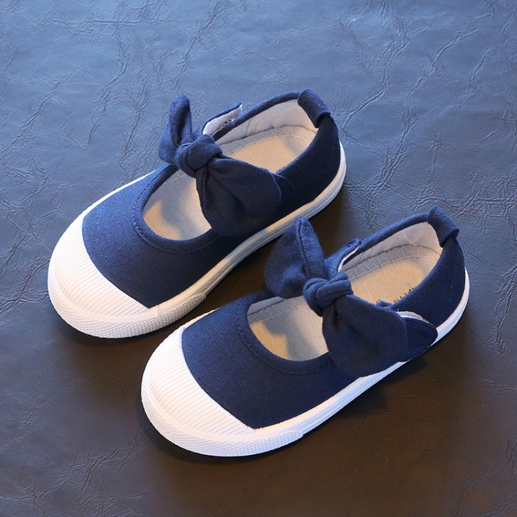 

Children Canvas Bow Flats Shoes Solid Sneakers, Size:25(Dark Blue)