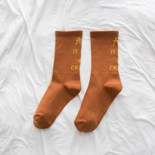 

Cotton Trend Sports Student Socks Letter Tube Socks, Size:One Size(Coffee)