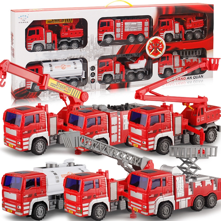 

6 in 1 Large Children Toy Car Set Inertial Driving Force Trucks Toy(Fire Engines)
