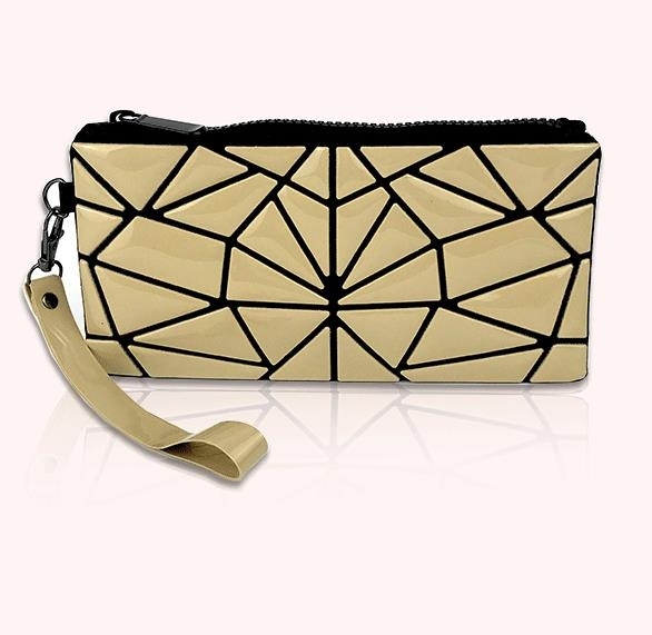 

Laser Folding Portable Cosmetic Bag Variety Of Geometric Rhombic Travel Makeup Clutch Bag Storage Bag(Apricot)