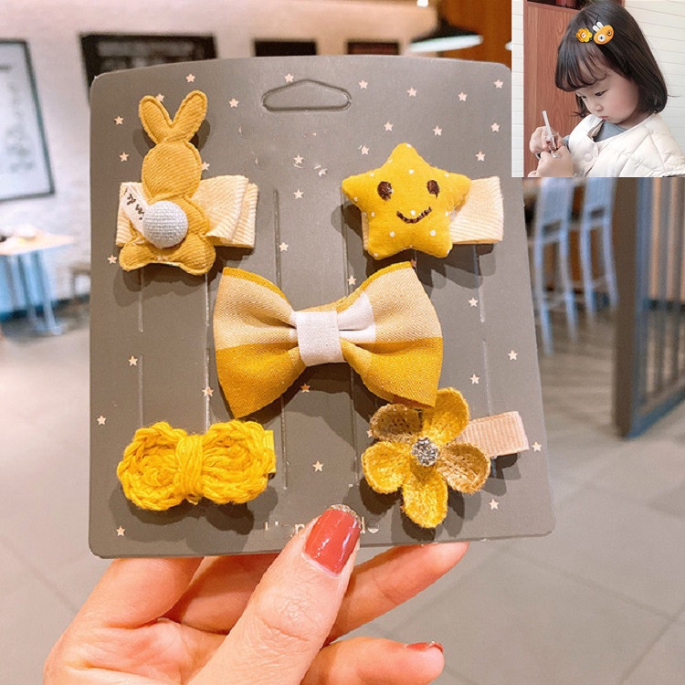 

25 PCS / 5 Sets Children Hairpin Princess Crown Hair Accessories Headdress(Yellow Bow)