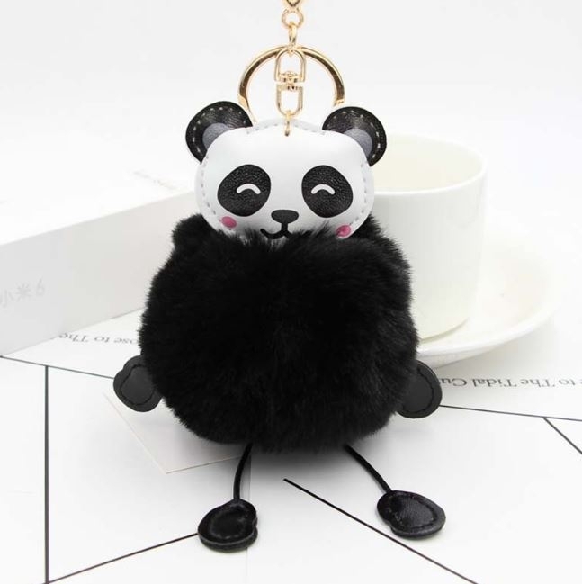 

Panda Rabbit Fur Soft Ball Cars Plush KeyChains(Black)