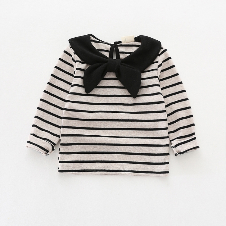 

Girl Soft Cotton Long Sleeve Striped Bow Bottoming Shirt, Height:90cm(Black)