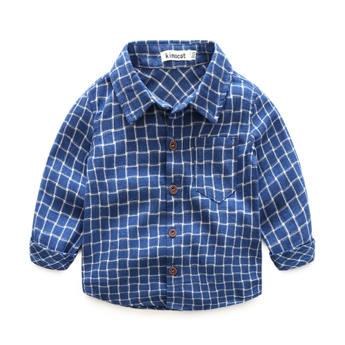 

Long Sleeve Plaid Shirt Autumn and Winter Boy Clothes, Height:95cm(Dark Blue)