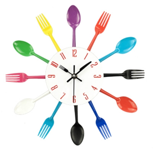 

Cutlery Metal Kitchen Wall Clock Spoon Fork Creative Quartz Wall Mounted Clocks Modern Design Decorative Horloge Color