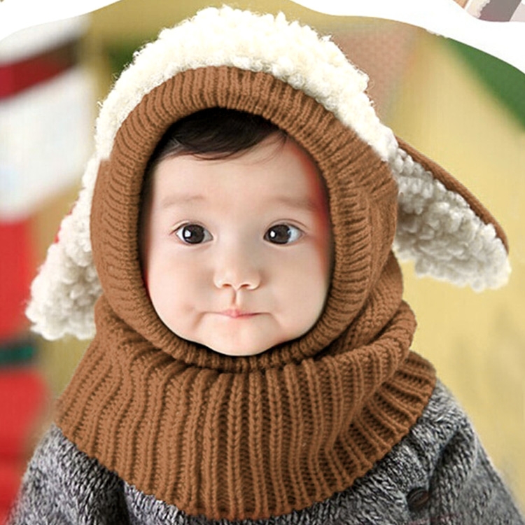 

Winter Baby Kids Girls Boys Warm Woolen Coif Hood Scarf Caps Hats(Khaki)