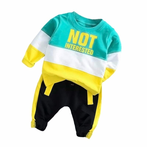 

Spring and Autumn Boys Clothing Letters Pattern Round Neck Long Sleeve T-Shirt + Trousers Sports Set, Size:80cm(Green)