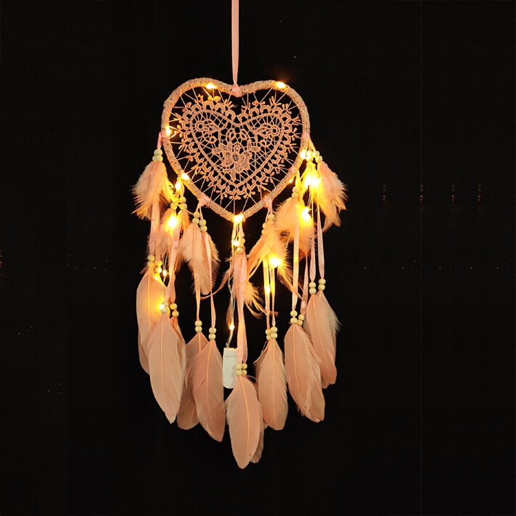 

Creative Hand-Woven Crafts Dream Catcher Home Car Wall Hanging Decoration, Type:With Light(Light Pink)