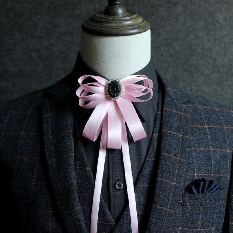 

Men Diamond Ribbon Bow-knot Shirt Bow Tie Clothing Accessories(Pink)
