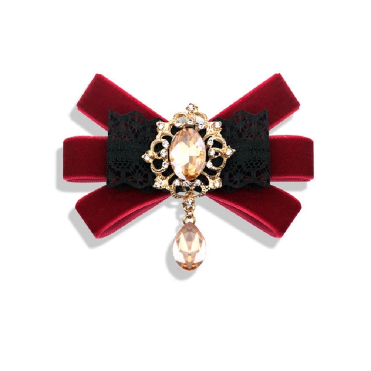 

Unisex Flannel Bow-knot Bow Tie Retro Diamond Professional Brooch Clothing Accessories(Red Wine)