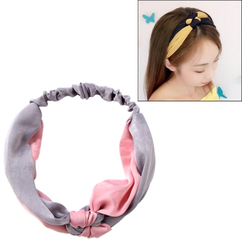 

Fashion Simple Cross Bow Patchwork Women Elegant Elastic Headband Hair Holder Ornament Bandanas Hairbands(Gray+pink)