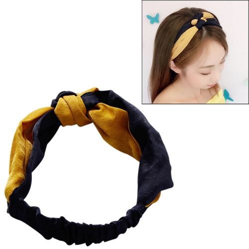 

Fashion Simple Cross Bow Patchwork Women Elegant Elastic Headband Hair Holder Ornament Bandanas Hairbands(Navy+yellow)