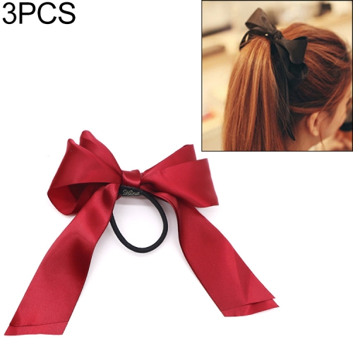 

3 PCS Ribbon Bows Elastic Hair Band Scrunchies Ponytail Holder Headbands Hair Accessories(Red)