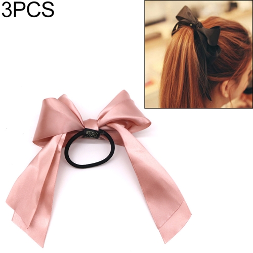 

3 PCS Ribbon Bows Elastic Hair Band Scrunchies Ponytail Holder Headbands Hair Accessories(Pink)