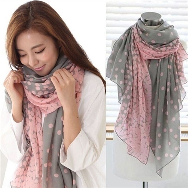 

Ladies Gradient Dot Printed Chiffon Scarf, Length: 160cm x 60cm(Pink)