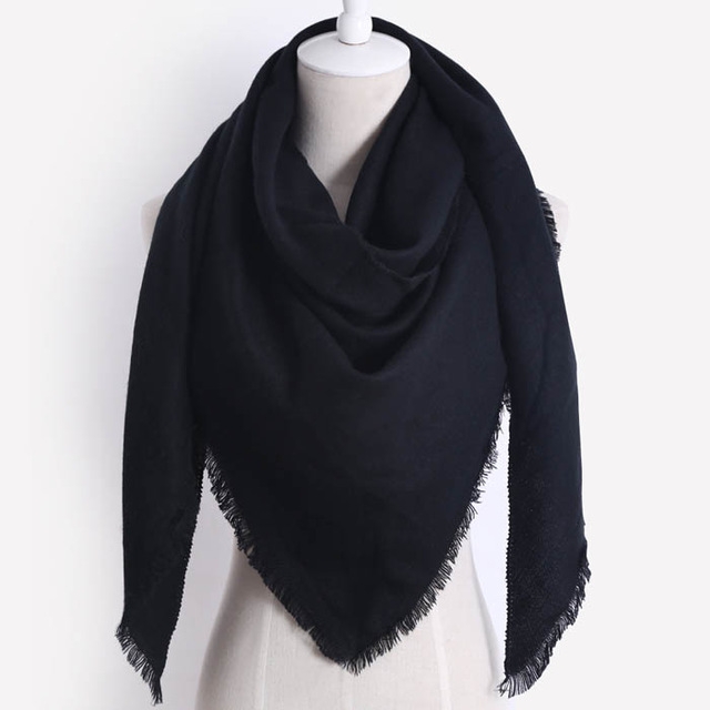 

Spring Winter Knit Warm Solid Color Imitation Cashmere Triangle Scarf Shawl( black)