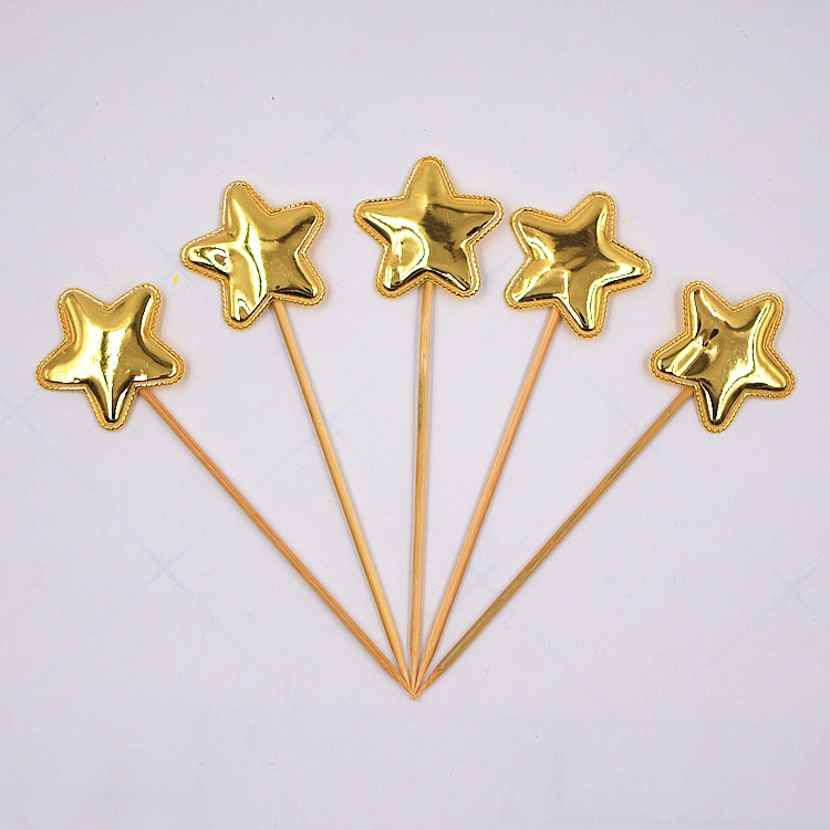 

5 PCS/Unit Lovely Heart Star Crown Cake Topper Birthday Cupcake Flag Wedding Decoration(Gold Star)