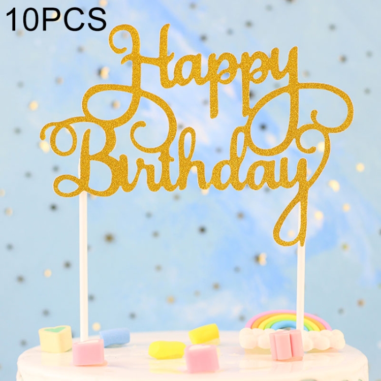 

10 PCS Shining Happy Birthday Cake Gillter Flag Decoration Supplies(Gold)