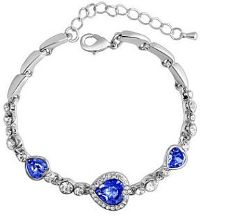 

Crystal Rhinestone Heart Simple Bangle Bracelet(Blue)