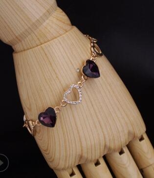 

Romantic Heart Crystal Charm Bracelets for Women(Purple)