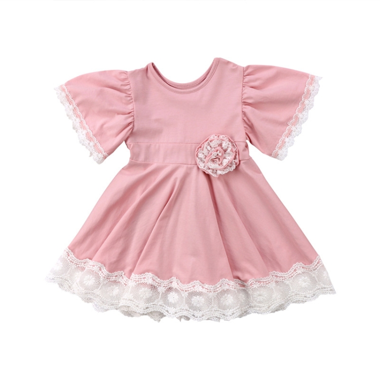 

Girls Lace Princess Dress Trumpet Sleeve Three-dimensional Flower Dress, Kid size:130cm(Pink)