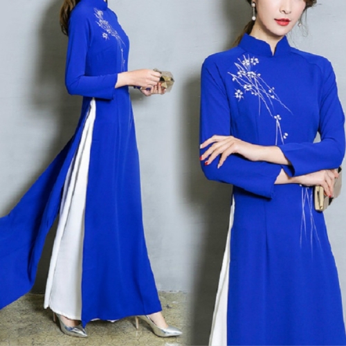 

Long Retro Dress Improved Temperament Cheongsam, Size:XL(Blue)