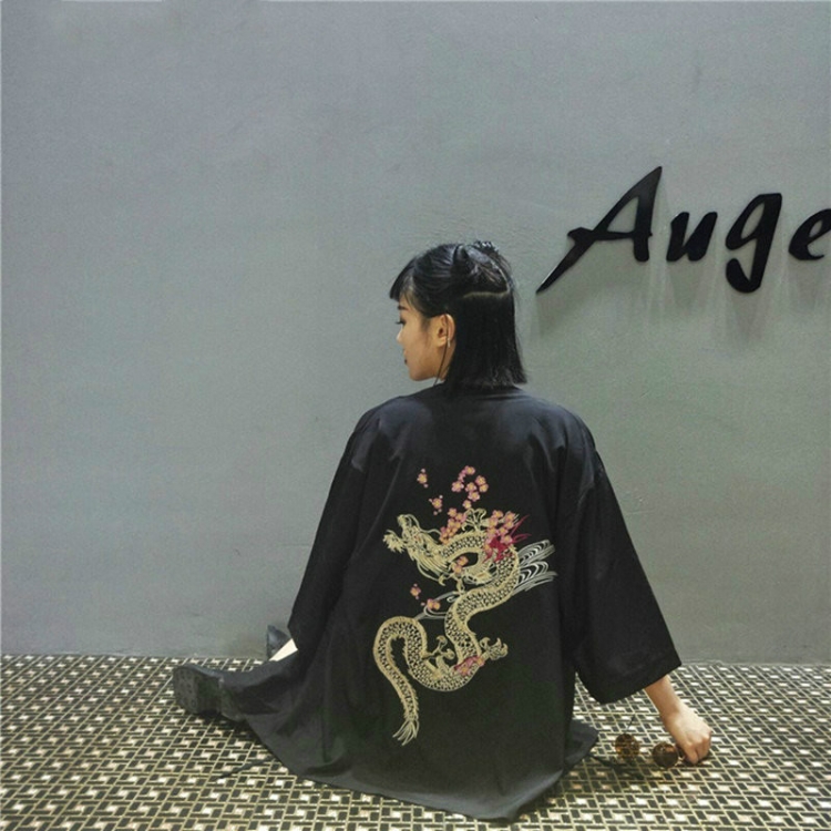 

Girls Harajuku Style Cardigan Coat Embroidery Cherry Sun Protection Clothing, Size:One Size(Black)