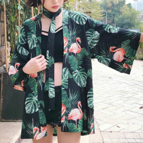 

Spring Loose Floral Print Kimono Sun Protection Jacket, Size:One Size(As Show)