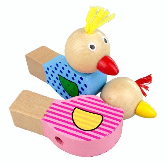 

Painted Wooden Cartoon Bird Whistle Pendant Children Educational Music Toy, Random Color Delivery