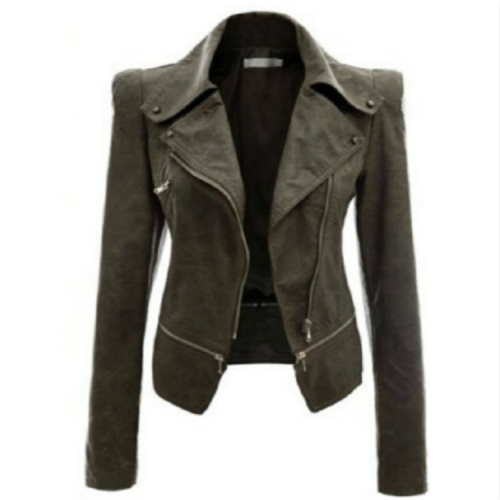 

Autumn and Winter Women Motorcycle Jacket Zipper Two Wear Leather, Size:S(Light Green)