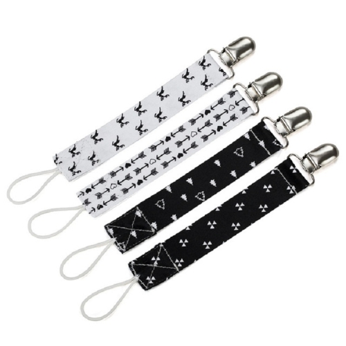 

4 PCS/Set Baby Pacifier Chain Clip Cotton Double Printed Pacifier Chain(Black Pacifier Clip)