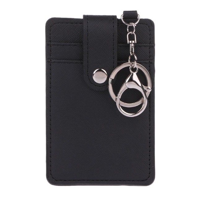 

Mini Women Card Holder Portable ID Card Holder Bus Cards Cover with Keychain(Black)