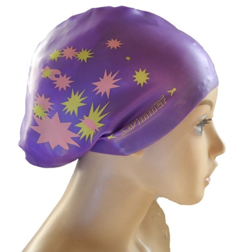 

Printed Silicone Swimming Cap Waterproof Swimming Cap for Long Hair, Size:One Size(Purple)