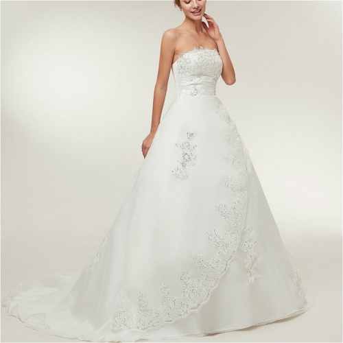 

Vintage Lace Slim Slimming Tube Top Long Trailing Wedding Dress, Size:M(White)