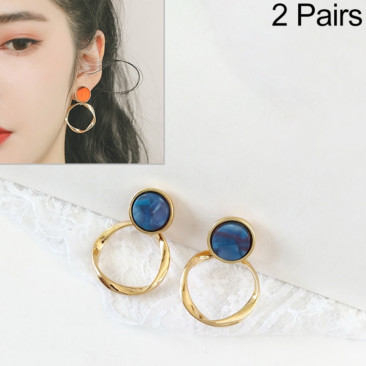 

2 Pairs Twist Ring Resin Retro Metal Earrings for Women(Blue)