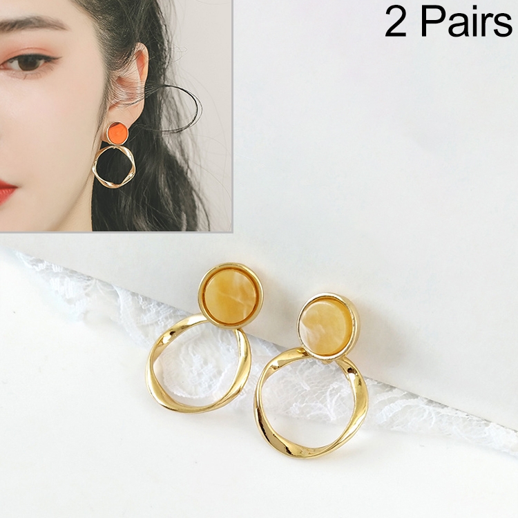 

2 Pairs Twist Ring Resin Retro Metal Earrings for Women(Yellow)