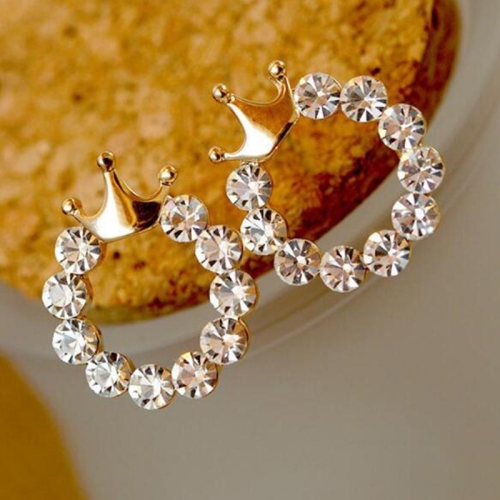 

Simple Crown Round Glossy Rhinestone Earrings For Women