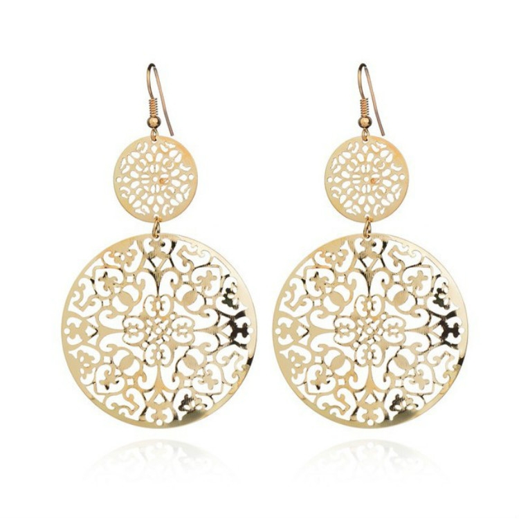 

2 PCS Vintage Cutout Earrings Ethnic Scrub Flower Lady Stud Earrings(Gold)