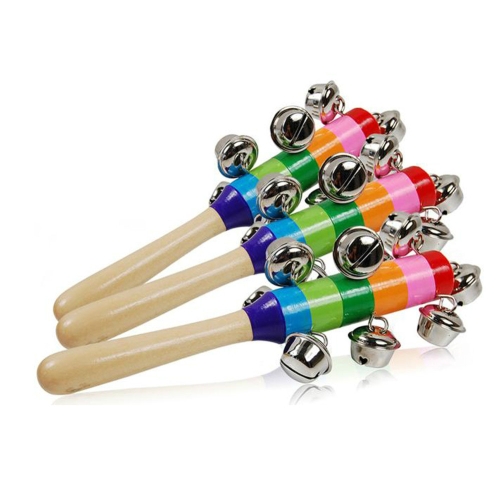 

Baby Cute Jingle Rattles Toys Rainbow Pram Crib Handle Wooden Bell Stick Shake Toys Newborn Baby Rattle Sound Toys(As show)
