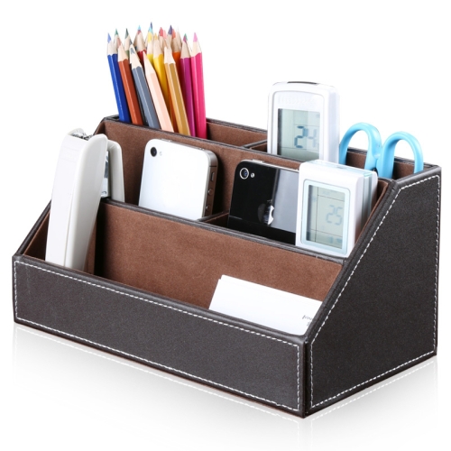 

2 PCS Leather Multifunctional Pen Holder Office Desk Five Compartment Storage Organizing Box(Brown)