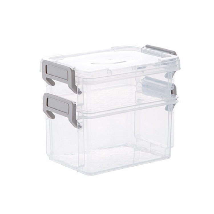 

Desktop Transparent Covered Storage Box Sundries Organizing Storage Box, Layer:Two Layers(Gray)