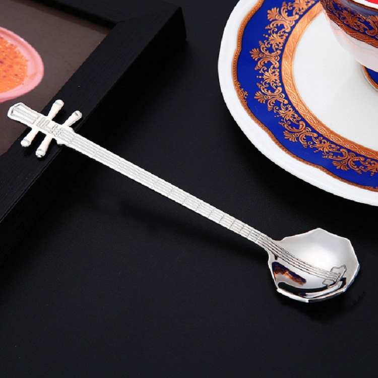 

Stainless Steel Coffee Mixing Spoon Creative Musical Instrument Shape Spoon, Style:Octagonal, Color:Silver