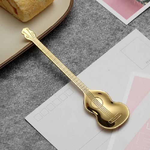 

Stainless Steel Coffee Mixing Spoon Creative Musical Instrument Shape Spoon, Style:Guitar, Color:Titanium Gold